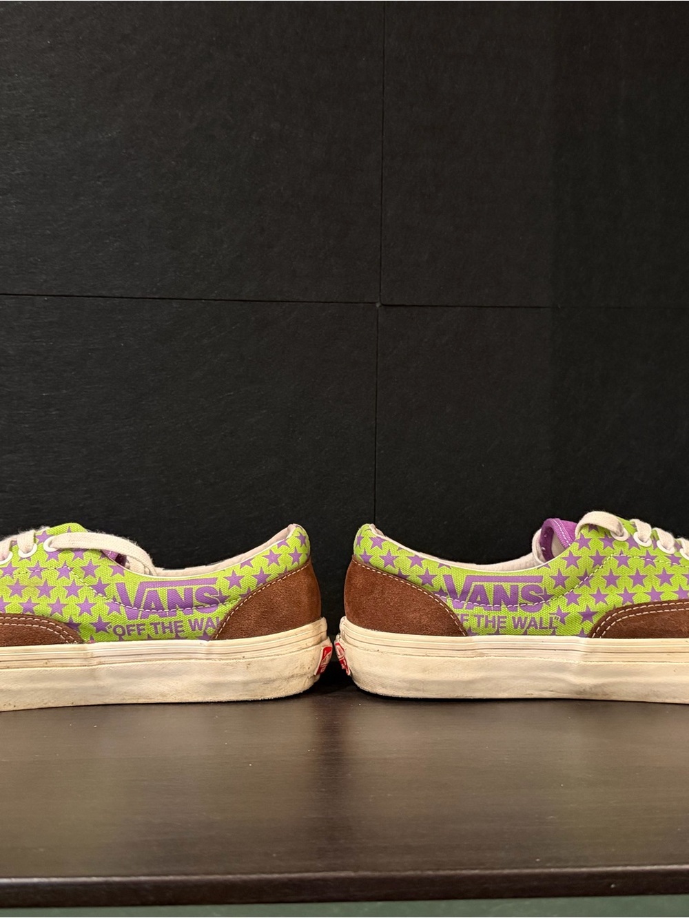 Vans Brown Suede Low-Top Sneakers with Purple Tongue and Lime Star Panels - Picture 2 of 4